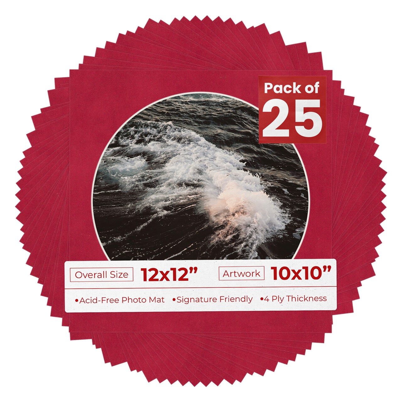Red Suede Mat Board for 12x12 Frames - Circle Opening for 10x10 Photos